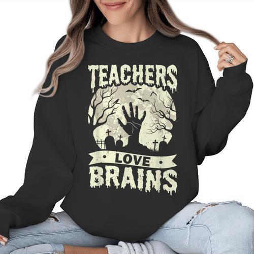 Teachers Love Brains Halloween Costume Boo Trick Teach Women Crewneck Sweatshirt - teacherstshirts.com UK