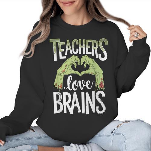 Teachers Love Zombie Teacher Halloween Fun Women Crewneck Sweatshirt - teacherstshirts.com UK