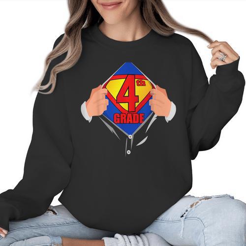Teachers Are Superheroes 4th Grade Super Teacher Staff Men Women Women Crewneck Sweatshirt - teacherstshirts.com UK