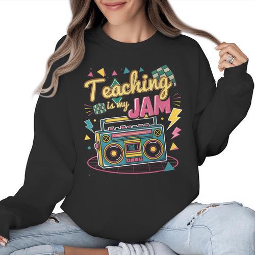 Teaching Is My Jam Groovy Retro Teacher Back To School Women Crewneck Sweatshirt - teacherstshirts.com DE