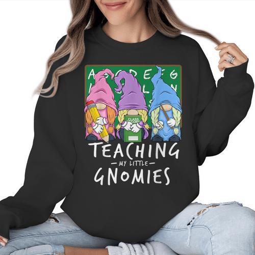 Teaching My Little Gnomies With Gnome For Teacher Women Women Crewneck Sweatshirt - teacherstshirts.com