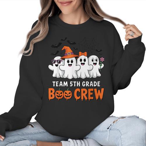 Team 5th Grade Boo Crew Halloween Teacher Student Costume Women Crewneck Sweatshirt - teacherstshirts.com UK
