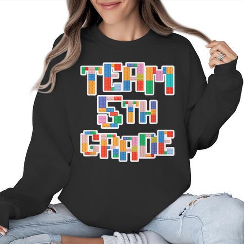 Team 5th Grade Building Blocks Bricks Theme Teacher Team For Men Women Kids Women Crewneck Sweatshirt - teacherstshirts.com