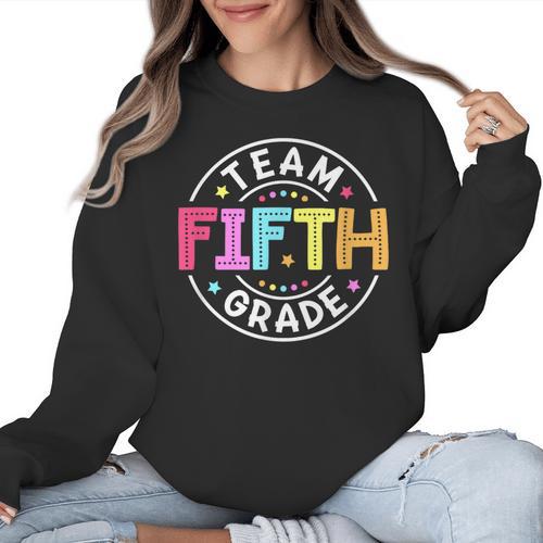 Team Fifth Grade Teacher Back To School 5th Grade Squad Kids Women Crewneck Sweatshirt - teacherstshirts.com DE