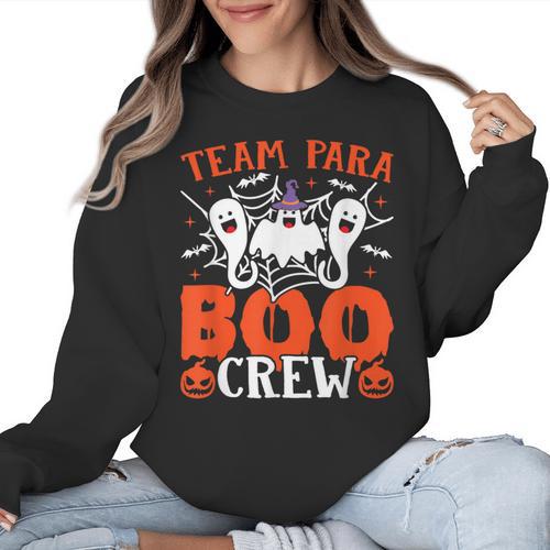 Team Para Boo Crew Halloween Ghost Paraprofessional Teacher Women Crewneck Sweatshirt - teacherstshirts.com DE