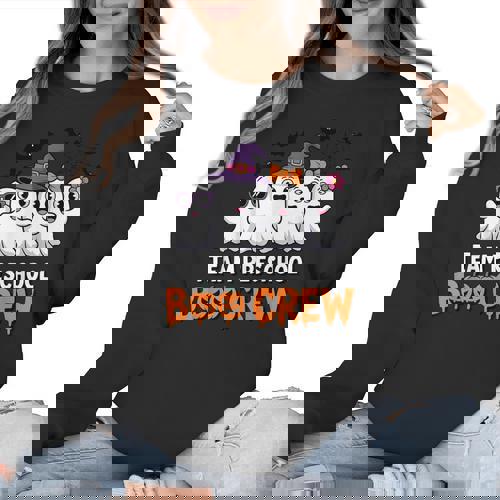 Team Preschool Boo Crew Halloween Teacher Student Costume Women Crewneck Sweatshirt - teacherstshirts.com