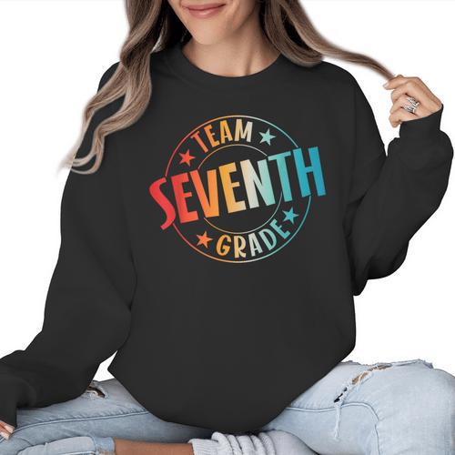 Team Seventh Grade Teacher Student Back To School 7th Grade Women Crewneck Sweatshirt - teacherstshirts.com CA