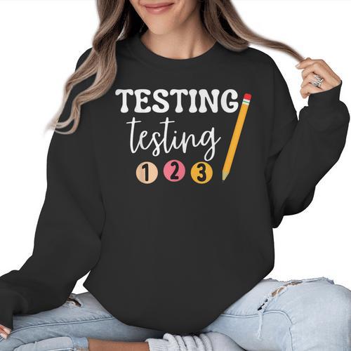 Testing Testing 123 Cute Math Teacher Student Test Day Men Women Girls Kids Women Crewneck Sweatshirt - teacherstshirts.com DE