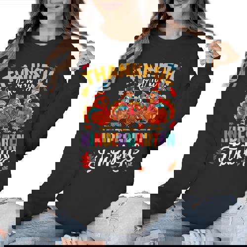 Thankful For My Kindergarten Turkeys Thanksgiving Teacher Women Crewneck Sweatshirt - teacherstshirts.com