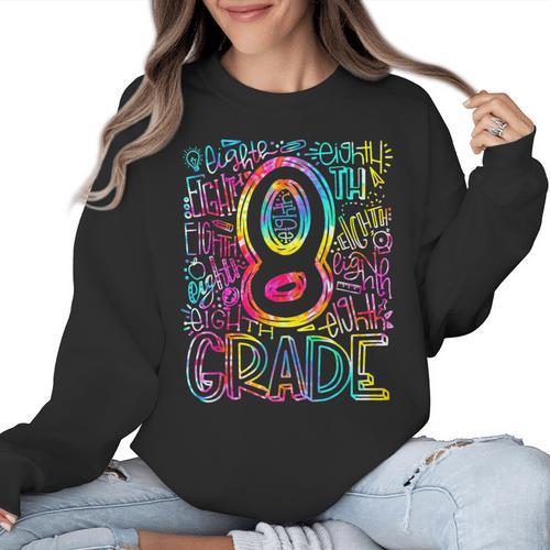 Tie Dye 8th Grade Typography Team Eighth Grade Teacher Women Crewneck Sweatshirt - teacherstshirts.com AU