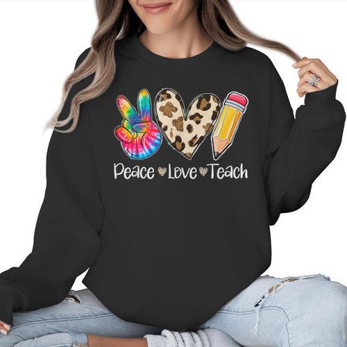 Tie Dye Hippie Peace Love Teach Teacher Appreciation Women Crewneck Sweatshirt - teacherstshirts.com AU