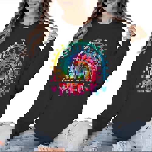 Tie Dye Prek Teacher Rainbow Preschool Back To School Girl Women Crewneck Sweatshirt - teacherstshirts.com