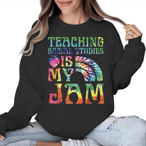 Tie Dye Teaching Social Studies Is My Jam Sunglasses Teacher Women Crewneck Sweatshirt - teacherstshirts.com UK