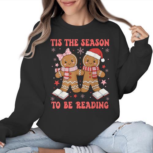 Tis The Season Reading Christmas Shirt Book Lovers Teacher Women Crewneck Sweatshirt - teacherstshirts.com AU