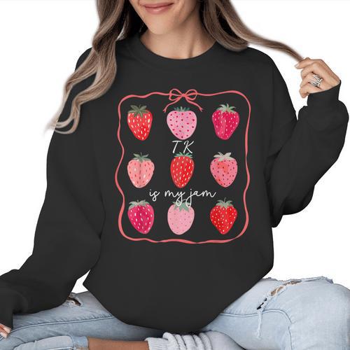 TK Is My Jam Transitional Kindergarten TK Teacher Strawberry Women Crewneck Sweatshirt - teacherstshirts.com UK