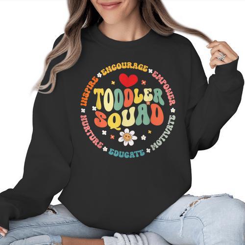 Toddler Squad Pre-K Teacher Pre School Back To School Women Crewneck Sweatshirt - teacherstshirts.com