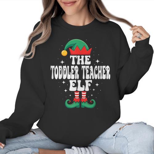 The Toddler Teacher Elf Christmas Matching Family Women Crewneck Sweatshirt - teacherstshirts.com AU