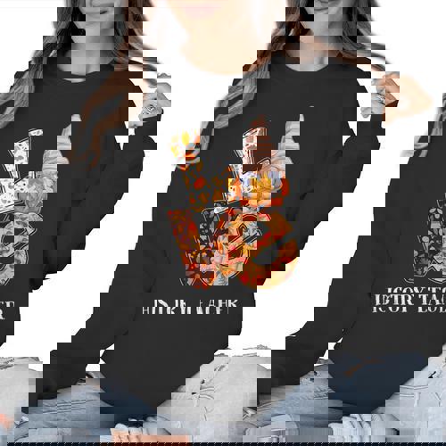 History Teacher Love Autumn Fall Gnome For Teachers For Men Women Women Crewneck Sweatshirt - teacherstshirts.com