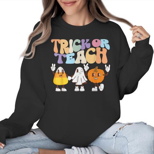 Trick Or Teach Cute Halloween Teacher Women Crewneck Sweatshirt - teacherstshirts.com UK