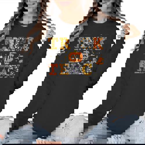 Trick Or Teach Funny School Teacher Halloween Costume Women Crewneck Sweatshirt - teacherstshirts.com