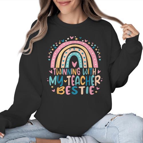Twinning With My Teacher Bestie Rainbow Matching Teachers Women Crewneck Sweatshirt - teacherstshirts.com AU