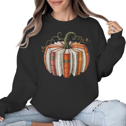 Vintage Book Pumpkin Autumn Fall Librarians Bookworm Teacher Women Crewneck Sweatshirt - teacherstshirts.com AU