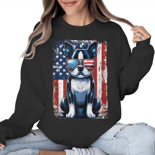 Vintage Boston Terrier Dog American USA US Flag Pets Lovers Tank Top Women Crewneck Sweatshirt - Bostonterriersmerch.com