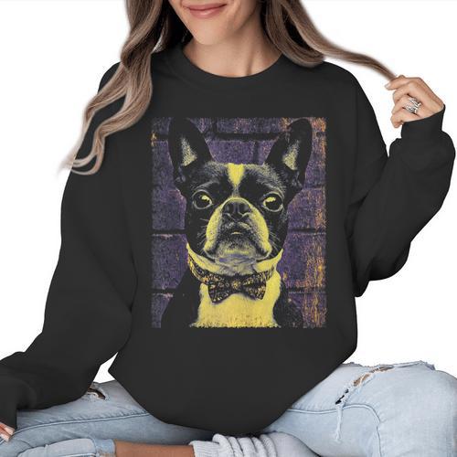 Vintage Boston Terrier Dog Women Crewneck Sweatshirt - Bostonterriersmerch.com