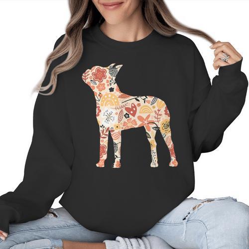 Vintage Floral Boston Terrier For Dog Lover Women Crewneck Sweatshirt - Bostonterriersmerch.com