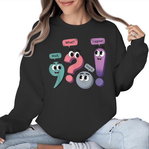 Wait What Stop It I Agree Grammar English Teacher Women Crewneck Sweatshirt - teacherstshirts.com AU