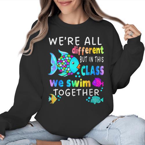 We'Re All Different But We Swim Together Elementary Teacher Women Crewneck Sweatshirt - teacherstshirts.com AU