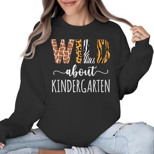 Wild About Kindergarten Teacher Leopard Print Women Crewneck Sweatshirt - teacherstshirts.com