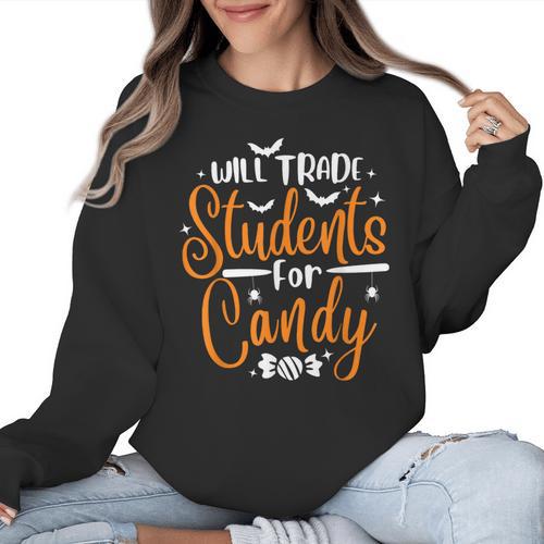 Will Trade Students For Candy Halloween Costume Teacher Women Crewneck Sweatshirt - teacherstshirts.com