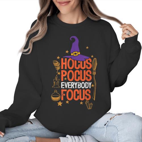 Witchy Halloween Hocus Pocus Everybody Focus Teacher Pumpkin Women Crewneck Sweatshirt - teacherstshirts.com DE