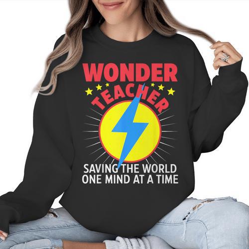 Wonder Teacher Costume Shirt Teacher Halloween Costume Men Women Women Crewneck Sweatshirt - teacherstshirts.com