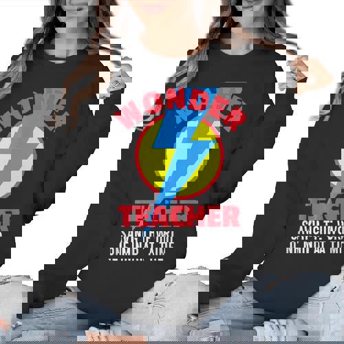 Wonder Teacher Costume Shirt Teacher Halloween Costume Tee Women Crewneck Sweatshirt - teacherstshirts.com