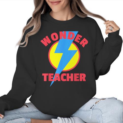 Wonder Teacher Teacher Halloween Tshirt Women Crewneck Sweatshirt - teacherstshirts.com AU