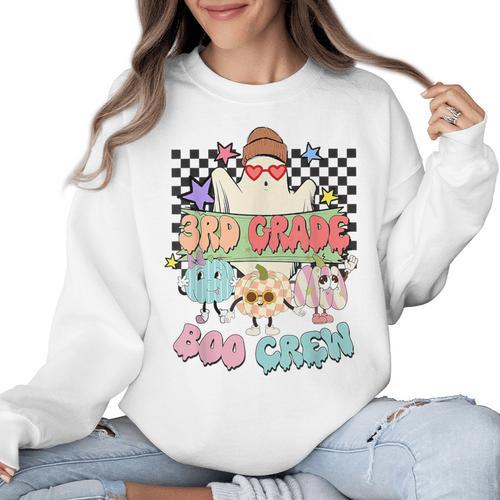 3rd Grade Boo Crew Third Grade Halloween Costume Teacher Kid Women Crewneck Sweatshirt - teacherstshirts.com UK