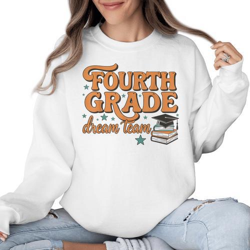 4th Grade Back To School Fourth Grade Dream Team Teacher Women Crewneck Sweatshirt - teacherstshirts.com CA
