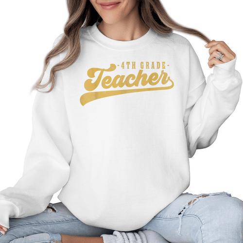 4th Grade Teacher Cute Vintage Graphic Fourth Grade Teacher Women Crewneck Sweatshirt - teacherstshirts.com AU