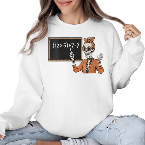 67 Teacher Halloween Skeleton Six Seven Meme Brainrot Math Women Crewneck Sweatshirt - teacherstshirts.com AU