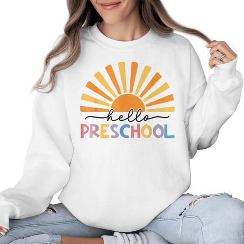 Back To School Hello Preschool For Kids Teacher Women Women Crewneck Sweatshirt - teacherstshirts.com AU
