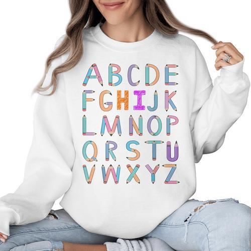 Back To School Kindergarten Alphabet ABC Teacher Women Kids Women Crewneck Sweatshirt - teacherstshirts.com
