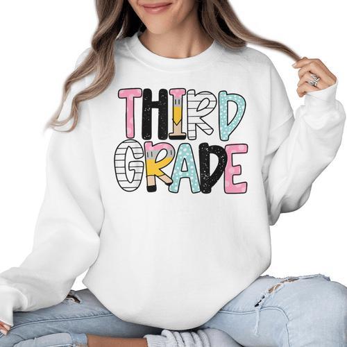Back To School Third Grade Teacher First Day Of 3rd Grade Women Crewneck Sweatshirt - teacherstshirts.com CA