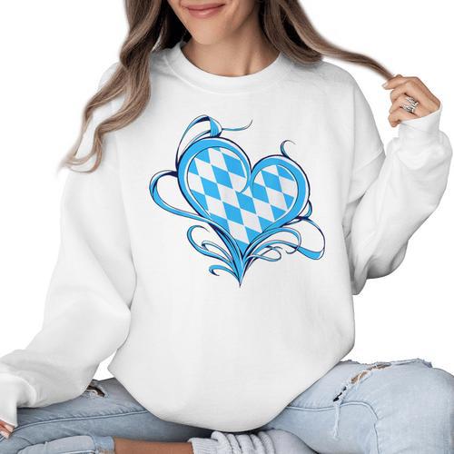 Bavarian Flag As Heart Blue Diamond Bavaria Women Crewneck Sweatshirt - Bostonterriersmerch.com