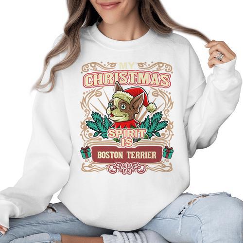 Boston Terrier My Christmas Spirit Dog Santa Claus X-Mas Women Crewneck Sweatshirt - Bostonterriersmerch.com