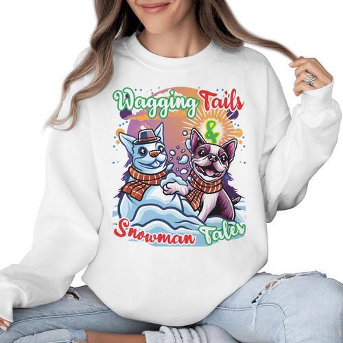 Boston Terrier Dog Christmas Snowman Winter Snow Women Crewneck Sweatshirt - Bostonterriersmerch.com