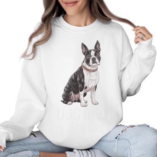 Boston Terrier Dog Dad Boston Terrier Dog Lovers Women Crewneck Sweatshirt - Bostonterriersmerch.com