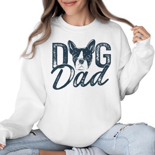 Boston Terrier Dog Dad Women Crewneck Sweatshirt - Bostonterriersmerch.com