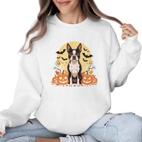 Boston Terrier Halloween Dog Lover Pumpkin Costume Women Crewneck Sweatshirt - Bostonterriersmerch.com